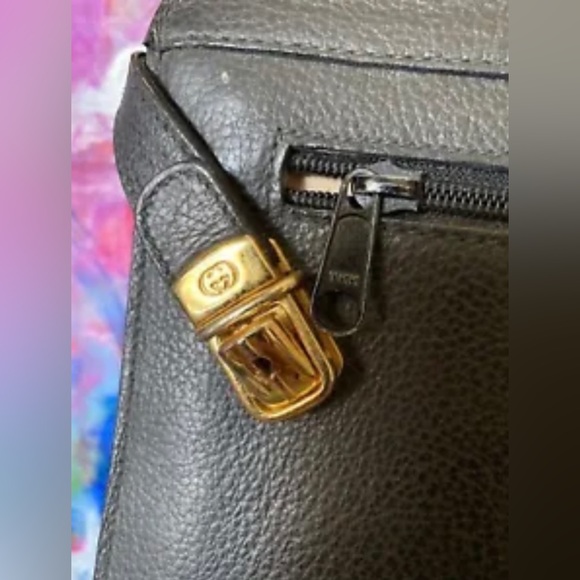 Auth RARE Vintage GUCCI Black Leather Brief Tote Briefcase Case Portfolio GG - Picture 3 of 9